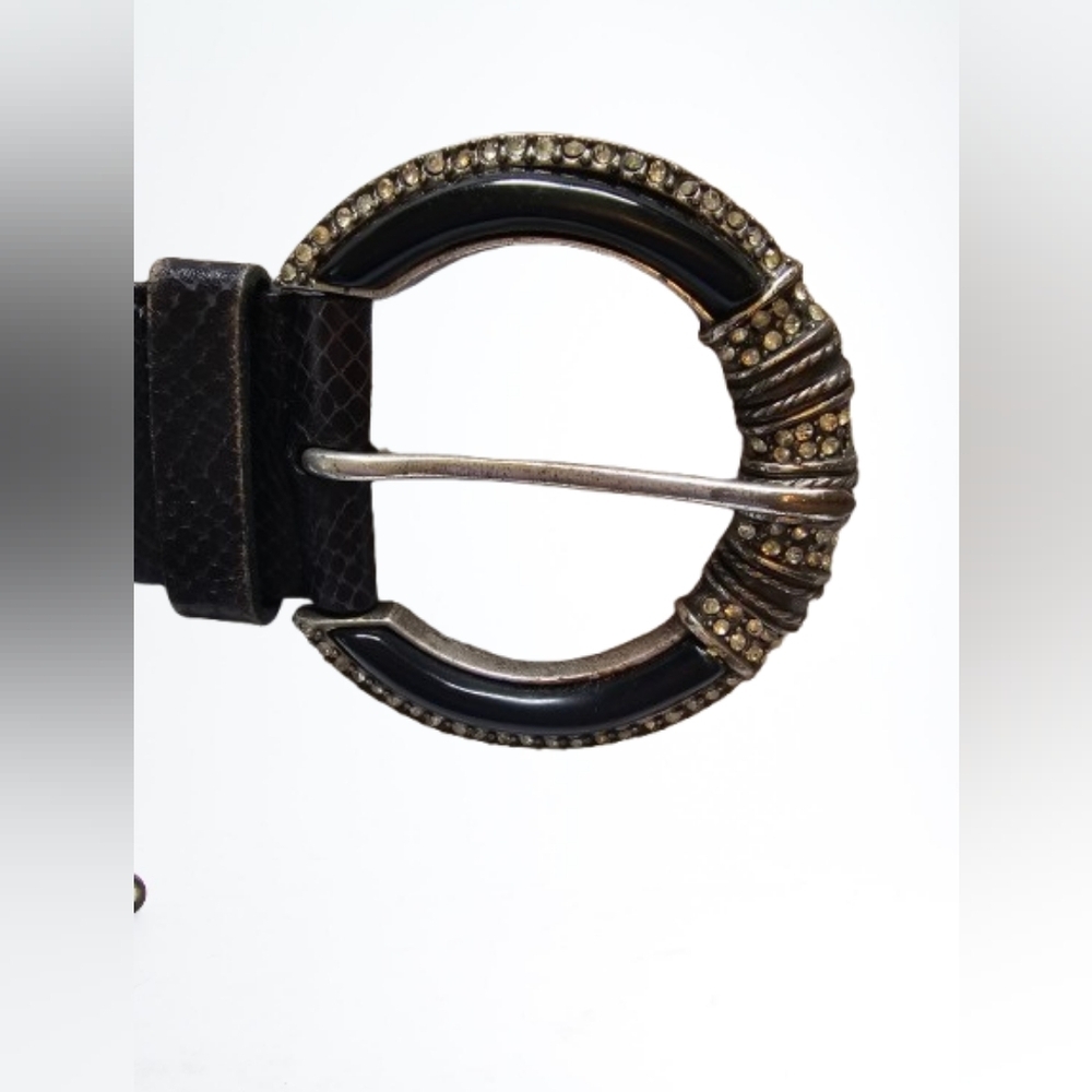 Chicos LeatherTextured Belt with Silver Rhinestone Buckle Bling - Picture 2 of 9